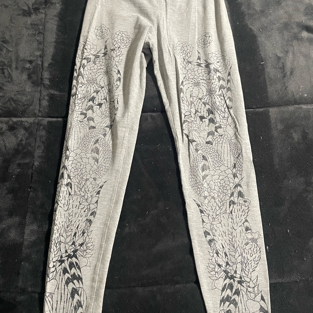 American Apparel Gray Leggings with Black Succulent Pattern